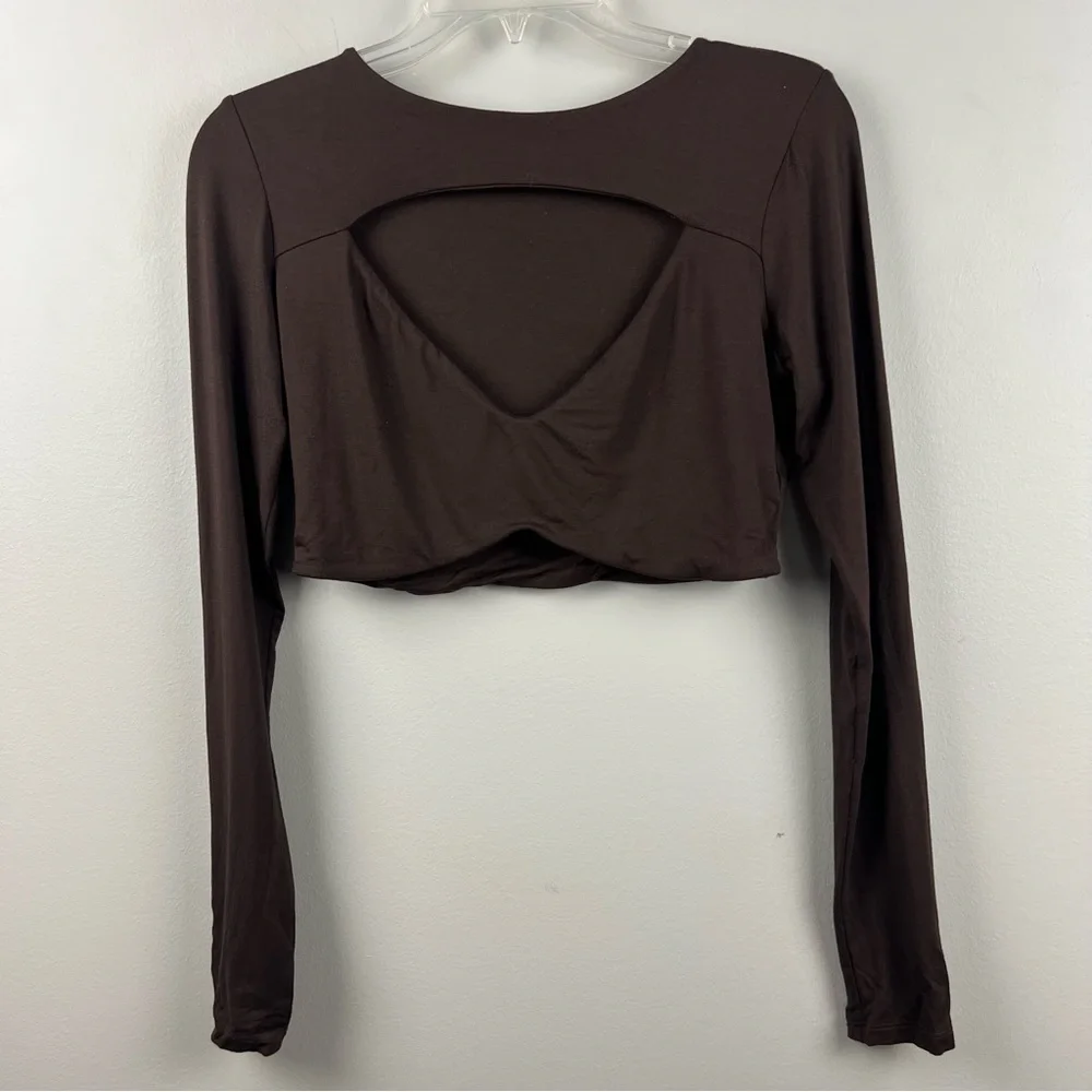 Lori Harvey Naked Wardrobe Brown Top with Front Cutout - Picture 2 of 5